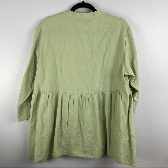 Zara Green Linen Blend Babydoll Blouse Medium - Picture 8 of 8